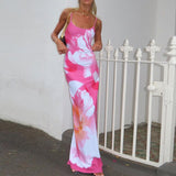 Women Dresses Strap Tie-Dye Printing Dress Sexy Slim Fit Long Dress