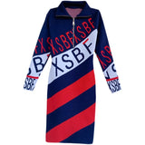 Women Maxi Dress Autumn and Winter Long Sleeve Letter Sweaters Striped Dress