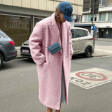 Women Trench Coat Woolen Thick Pink Lapel Coat Coat