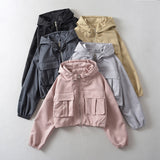 Women Jacket Fall Casual Short Coat Loose Hooded Sports Jacket Top