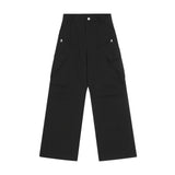 Men Sweatpants Wide-Leg Overalls Multi-Pocket Loose Retro Casual Trousers Pleated Straight-Leg Pants