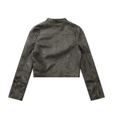 Women Jacket Short Biker's Leather Jacket Stand Collar Autumn and Winter PU Leather Jacket