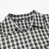 Women Trench Coat Black and White Plaid Long-Sleeved Shirt Women's Loose Casual