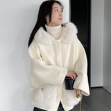 Women Cardigan Sweater Short Woolen Coat Autumn and Winter Long Sleeves Fur Collar Hooded Coat 2t7620