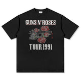 Men Vintage Rock Band T-Shirt Short Sleeve T-Shirt Rock Band Vintage Washed Old