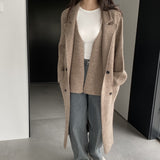 Women Cardigan Sweater Autumn and Winter Woolen Coat Two-Piece Vest Set Double Breasted Turn-down Collar Coat A3387