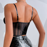 Women Party Tops Sexy Midriff-Baring Top Hollow-out Short Chain Camisole