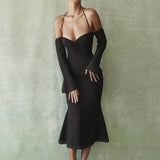 Women Dresses Chiffon Sexy Backless Dress Long Sleeve (Bla0420)
