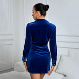 Women Dress V-neck Long Sleeve Shirt Autumn and Winter Velvet Dress