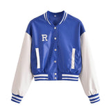 Women Leather Jacket PU Leather Baseball Uniform for Women Spring and Autumn Baggy Casual Jacket Stand Collar Cardigan Short Coat