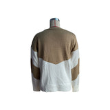 Women Knitted Sweater Long Sleeve V-neck Color-Block Sweater Autumn Top