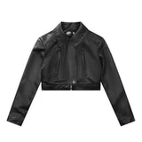 Women Jacket Motorcycle Short PU Leather Coat Lapel Leather Jacket