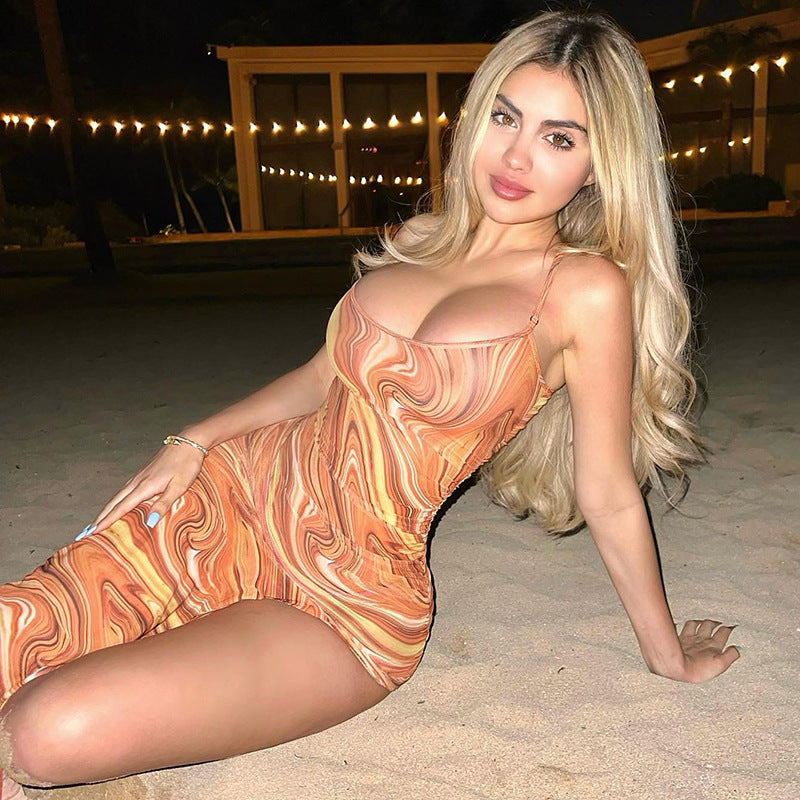Women Dresses Summer Slim Fit Sexy Backless Slit Sling Dress