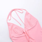 Women Dresses Summer Slim Fit Backless Short Skirt Lace V-neck Dress