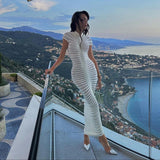 Women Dresses Autumn Short Sleeve Long Skirt Sexy Slim Knit Dress (Bla0420)