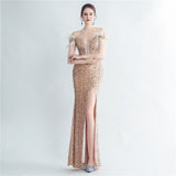 Harlem Nights Outfits Velvet High-Density Sequined Fishtail Evening Dress