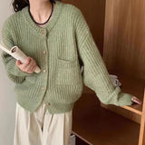 Women Knitted Cardigan Autumn and Winter Loose round Neck Single Breasted Thick Coat