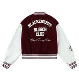 Women Jacket PU Leather Sleeve Baseball Uniform Embroidery Stitching Contrast Color Jacket Jacket