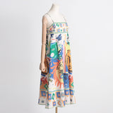 Women Dresses Summer Square Collar Sling Dress Graffiti Printing Long Dress (Qymy0409)