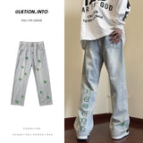 Men Jeans Embroidered Jeans Men's Autumn Oversize Straight-Leg Pants