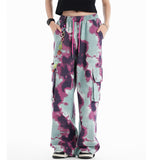 Men Sweatpants Tie-Dye Printing Casual Working Pants Loose Pockets Straight-Leg Trousers