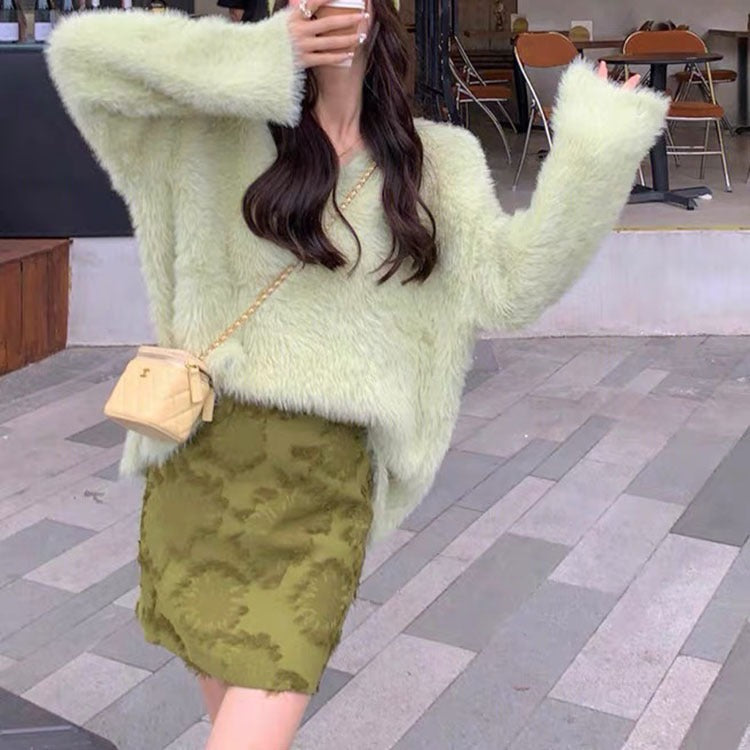 Women Knitted Pullover Autumn Winter Sweater Top Loose V-neck Sweater