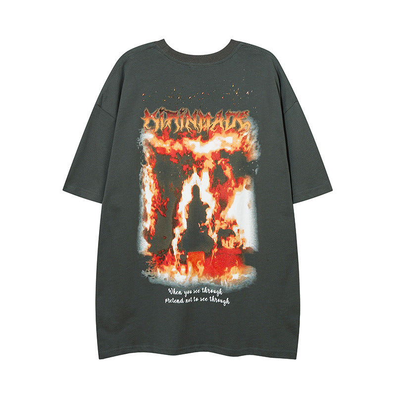 Men T Shirt Flame Print Short Sleeve T-shirt Men and Women Oversize