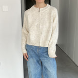 Women Winter Knitted Sweater Zipper Cardigan Long Sleeve Solid Color Thick Sweater