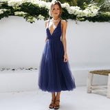 Women Date Dress Summer Sexy Tulle Skirt V-neck Dress Dress