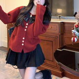 Women Knitted Cardigan Spring and Autumn Bow Sweater Coat