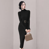 Women Maxi Dress Autumn and Winter Sweater Hip Knitwear Dress