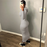 Women Dresses Winter Sexy Zipper Hooded Long Sleeve Dress
