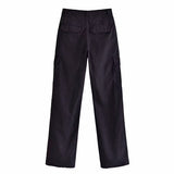 Women Sweatpants Autumn Multi-Pocket Loose Straight Casual Trousers
