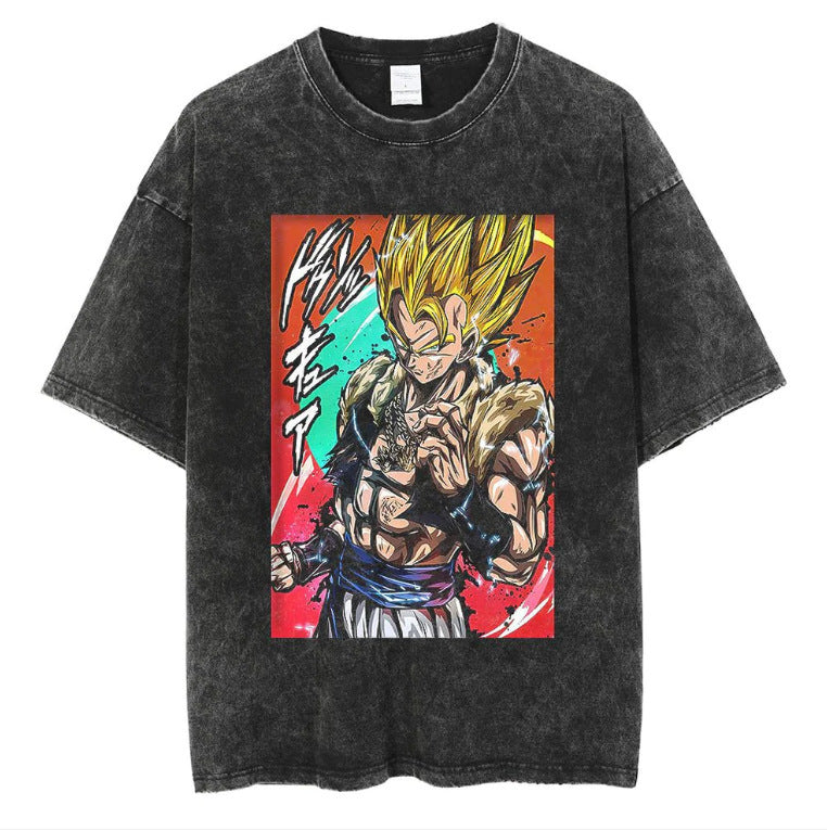 Anime cartoon dragon ball vintage wash print short sleeve t-shirt