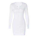 Women Dresses Autumn Winter Sexy V-neck Slim-Fit Long Sleeve Sheath Dress