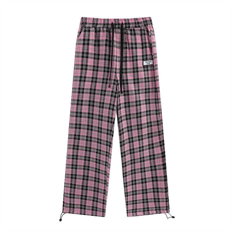 Women Pants Color Matching Plaid Casual Pants Summer Loose Sports Straight Wide Leg Pants