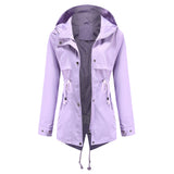 Women Trench Coat Mid-Length Hooded Jacket Long-Sleeved Raincoat