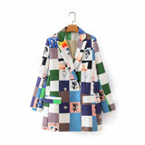 Women Suits Autumn Printed Double Breasted Suit Jacket