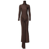 Women Dresses Spring Turtleneck Long Sleeve Long Slim Fit Dress