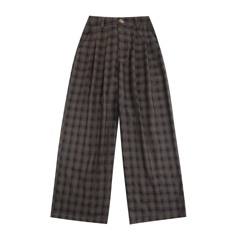 Men Sweatpants Plaid Casual Pants Men Loose Straight Wide Leg Mop Trousers