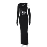 Women Dresses Winter Sexy Cutout Slim Fit round Neck Long Sleeves Dress