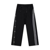 Men Sweatpants Loose Wide-Leg Pants Striped Stitching Tooling Straight Casual Trousers