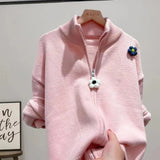 Women Knitwear Autumn and Winter Turtleneck Flower Sweater Loose Knitted Cardigan