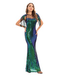 Women Evening Gown Sexy Retro Green Sequins Dress Evening Dress
