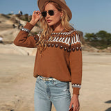 Women Knitted Sweater Autumn and Winter Loose Brown Long Sleeve Sweater Pullover