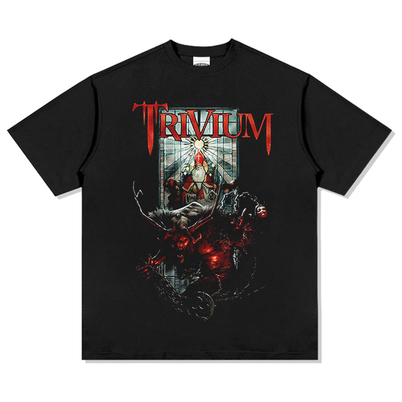 Mens Vintage Rock Band T-Shirt MEGADETH TRIVIUM High Street, Summer, Short Sleeve T-Shirt, Men's Top