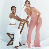 Women T-shirt Fall/Winter Sexy Slim Hip Wide Leg Pants Casual Suit