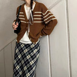Women Knitwear Autumn and Winter Striped Sweater Loose Casual Knitted Cardigan