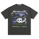 Mens Vintage Rock Band T-Shirt Vintage Metallica Rock Metal Band Print Short Sleeve T-Shirt