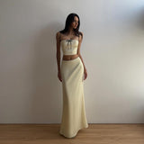 Women Tops Spring Bare Midriff Slim Fit Two-Piece Set Sexy Camisole Mid-Length Dress Set